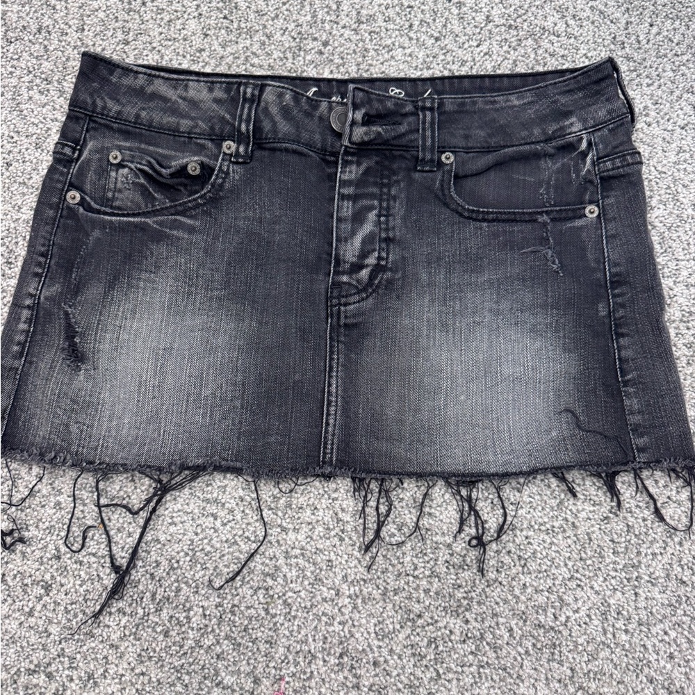 American Eagle Outfitters Frayed Hem Black Mini Skirt